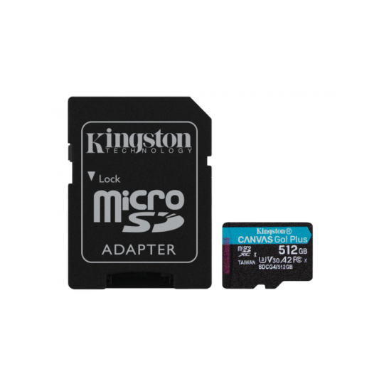 MicroSD KINGSTON 512GB c/Adap Canvas GO! Plus Gen4 (4K Camara-Drones)