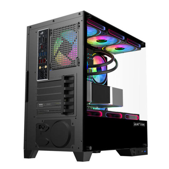 GABINETE RAPTOR THUNDER STRIKE TG X2 MID-TOWER RGB FAN X1 BLACK