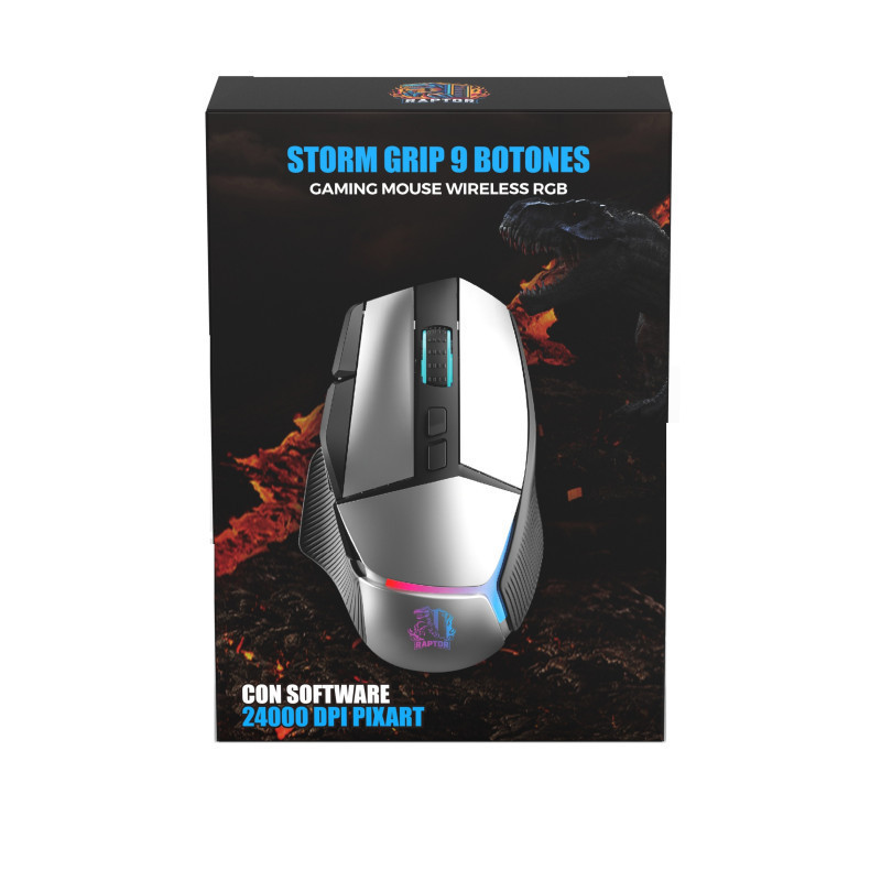 Mouse Gamer Raptor Storm Grip Wireless 9 botones 24000dpi retroiluminado c/software