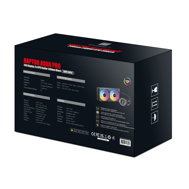 Water Cooling Raptor Aqua Pro 240 Display 2x CPU Cooler 240mm Negro