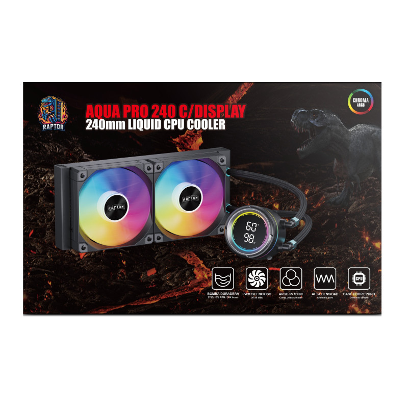 Water Cooling Raptor Aqua Pro 240 Display 2x CPU Cooler 240mm Negro