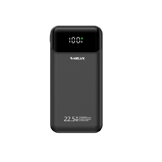 Power Bank Kelyx Slim 20000 mHa Type-C+USB+Lightning Fast Charge 22.5W Black
