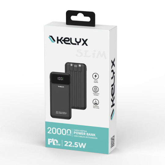 Power Bank Kelyx Slim 20000 mHa Type-C+USB+Lightning Fast Charge 22.5W Black