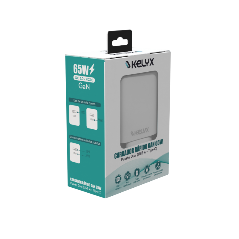 Cargador Kelyx 65W USB Type C Blanco