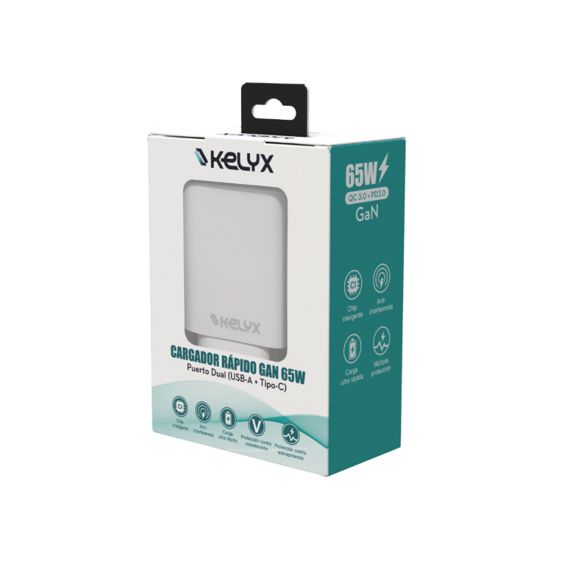 Cargador Kelyx 65W USB Type C Blanco