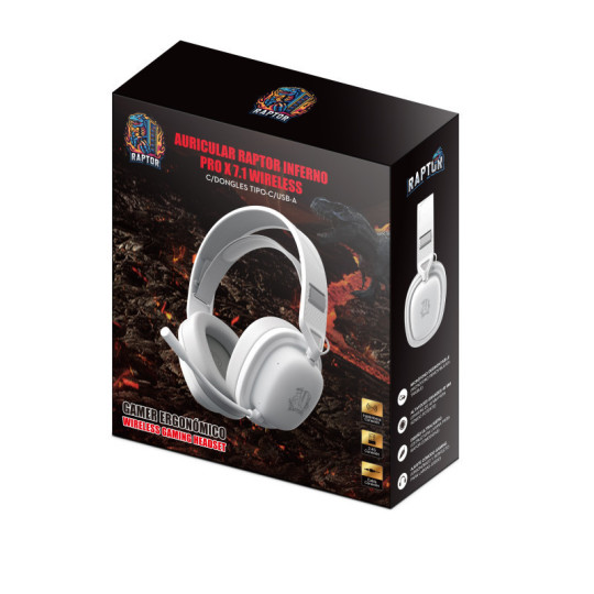 Auricular Gamer Raptor Inferno PRO X 7.1 Wireless c/Dongle Blanco