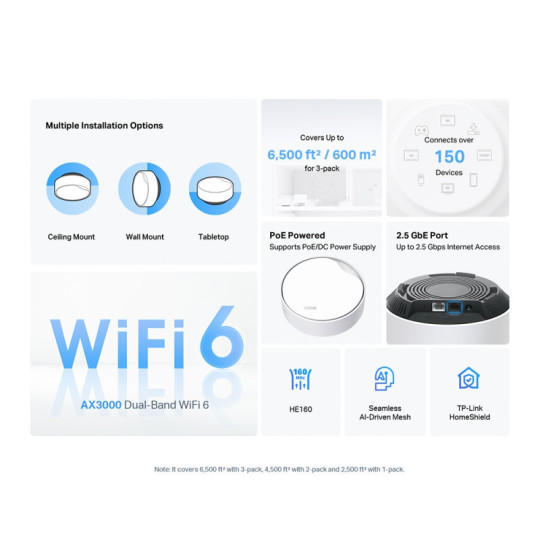 ACCESS POINT DECO X50 POE PACK DE 3 MESH TP LINK AX3000 WIFI GIGABIT