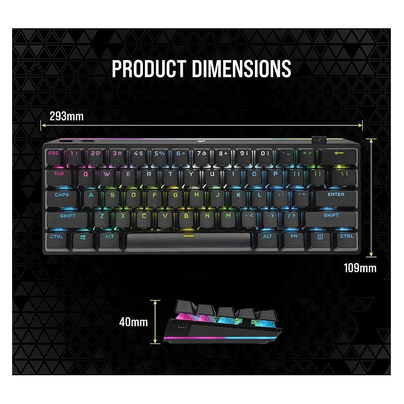 Teclado Corsair K70 PRO Mini Wireless RGB 60 Mecanico Cherry MX Black PBT